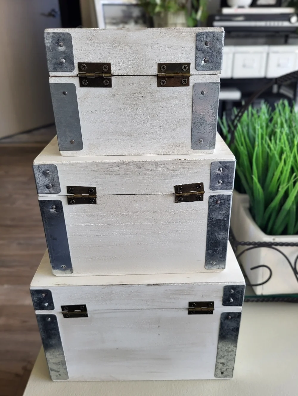 Shabby Chic Nesting Wood Boxes Set of 3 | Distressed White Farmhouse